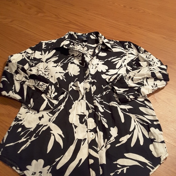 Chaps Tops - Chaps black white floral long sleeve blouse size S